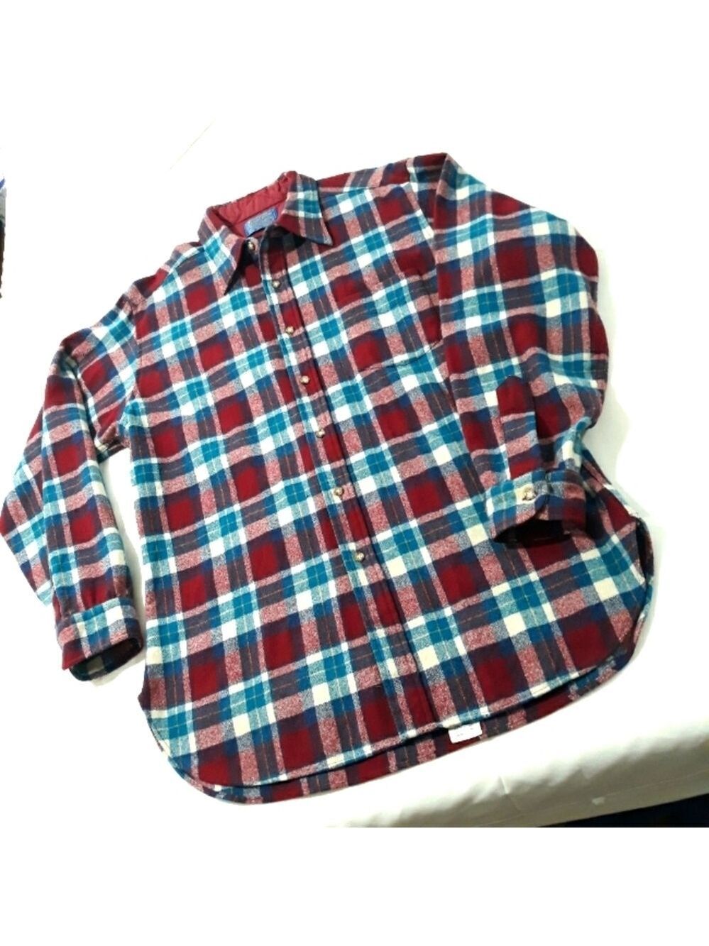 Pendleton Pure Virgen Wool Plaid Red Blue Long-Sleeve Classic Shirt Lightweight
